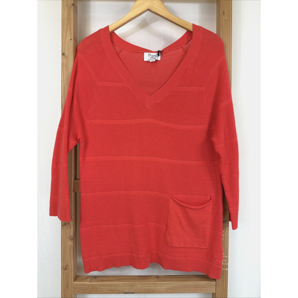 NWT Pure Knits By Neon Buddha Neon Salmon V Neck Sweater #1404 Size SM - Picture 2 of 6